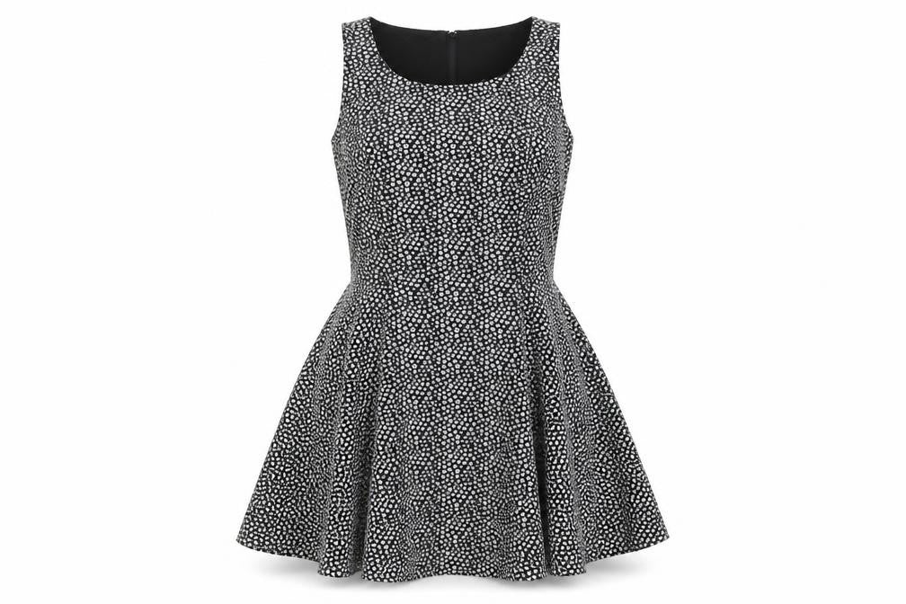 Divided by H&M Womens Black Geometric Polyester Skater Dress Size 6 Scoop Neck Zip - Floral Print