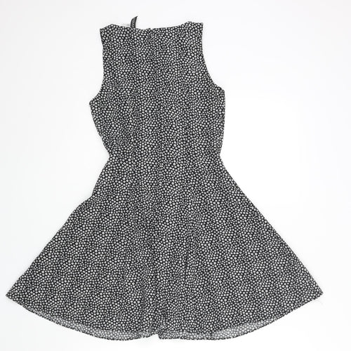 Divided by H&M Womens Black Geometric Polyester Skater Dress Size 6 Scoop Neck Zip - Floral Print