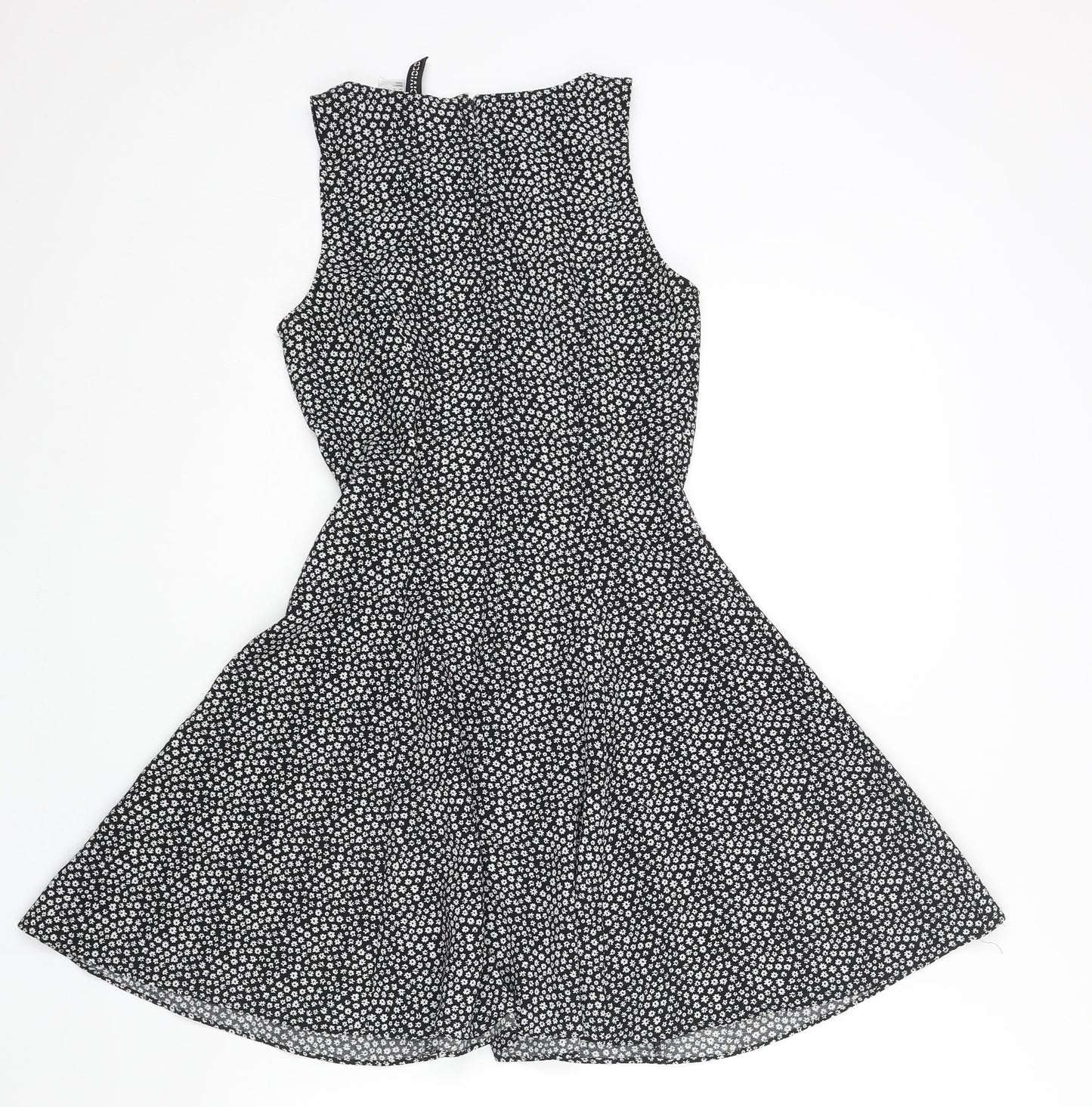 Divided by H&M Womens Black Geometric Polyester Skater Dress Size 6 Scoop Neck Zip - Floral Print