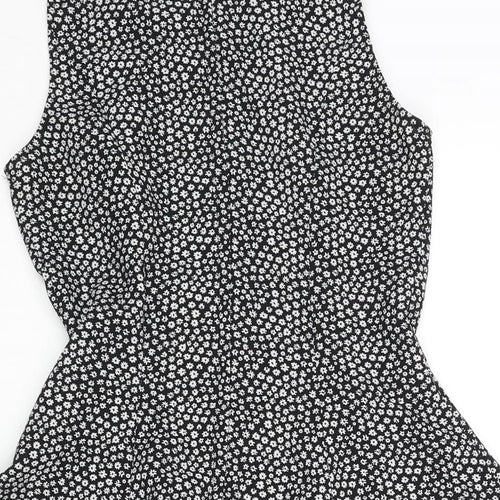 Divided by H&M Womens Black Geometric Polyester Skater Dress Size 6 Scoop Neck Zip - Floral Print