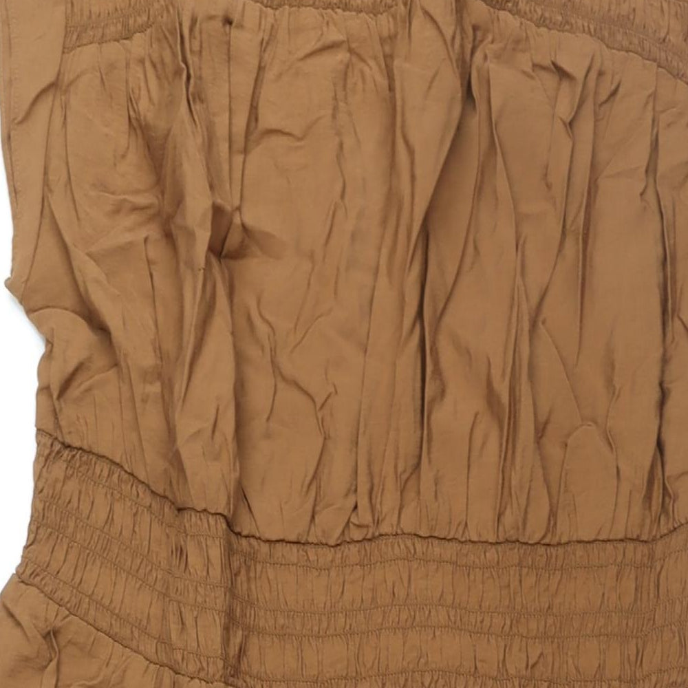 Marks and Spencer Womens Brown Viscose Shift Size 16 Round Neck Button - Rouched Bodice
