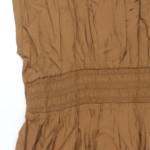 Marks and Spencer Womens Brown Viscose Shift Size 16 Round Neck Button - Rouched Bodice
