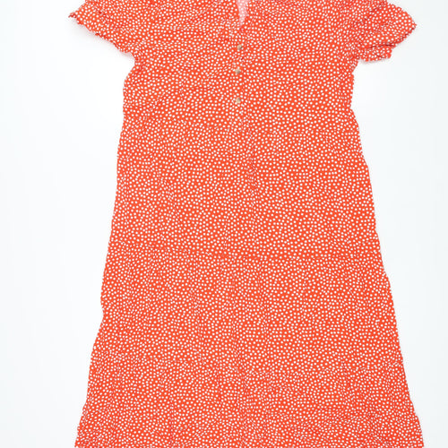 Marks and Spencer Womens Red Polka Dot Viscose Shift Size 16 V-Neck Button