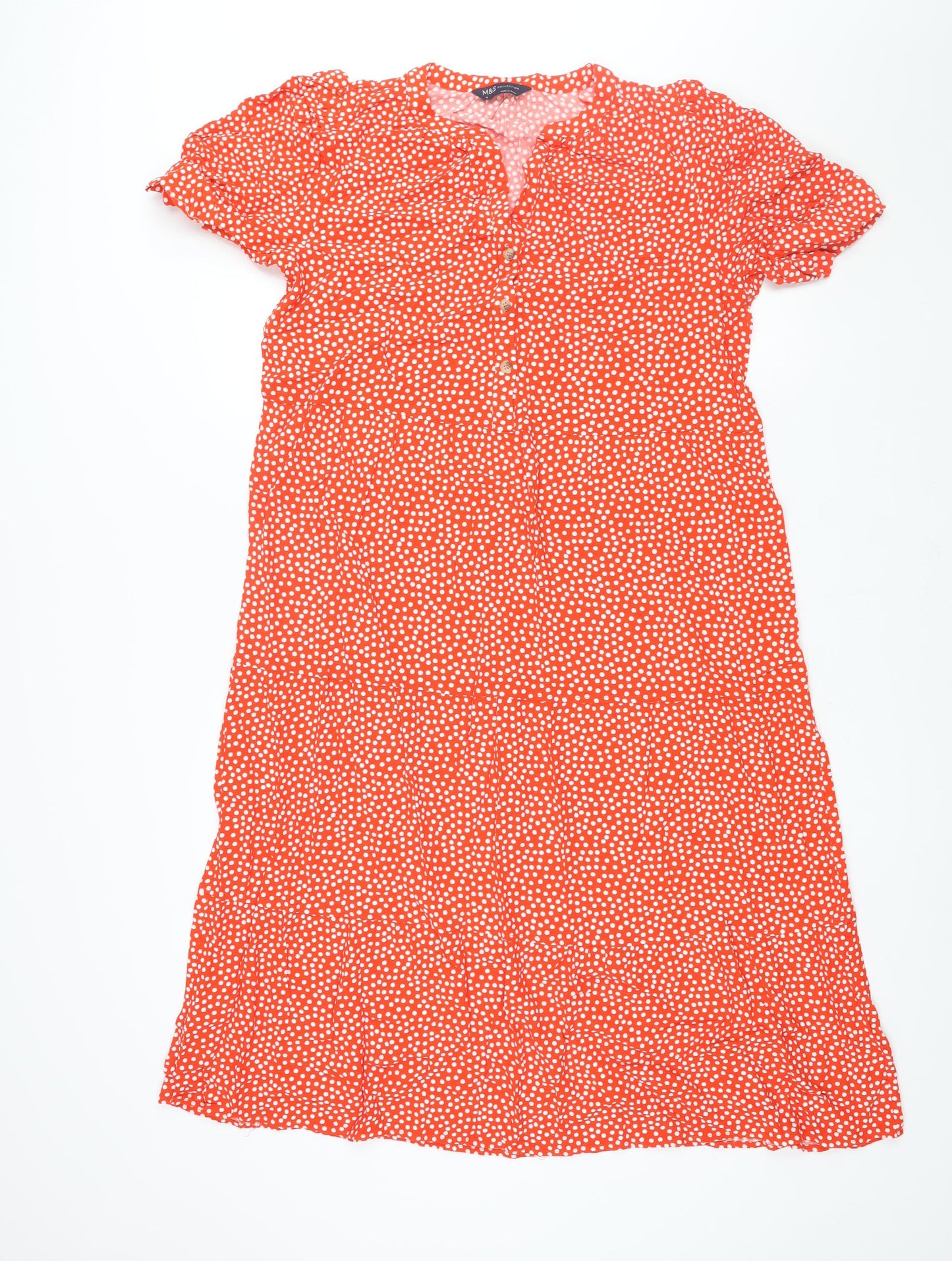 Marks and Spencer Womens Red Polka Dot Viscose Shift Size 16 V-Neck Button