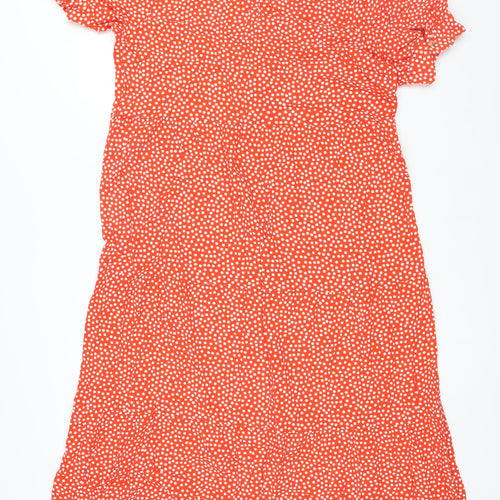 Marks and Spencer Womens Red Polka Dot Viscose Shift Size 16 V-Neck Button