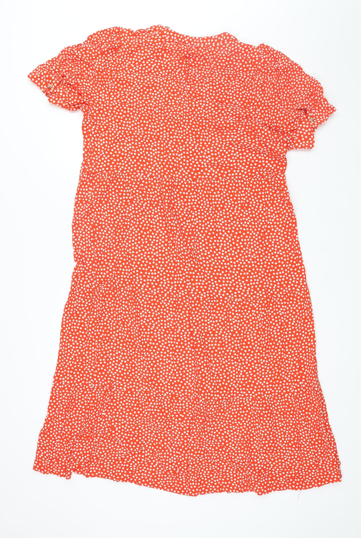 Marks and Spencer Womens Red Polka Dot Viscose Shift Size 16 V-Neck Button