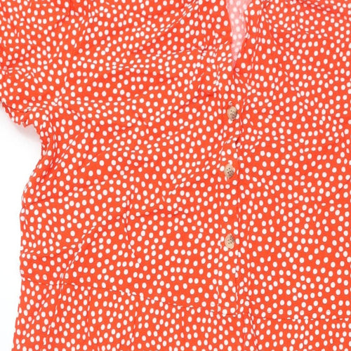 Marks and Spencer Womens Red Polka Dot Viscose Shift Size 16 V-Neck Button