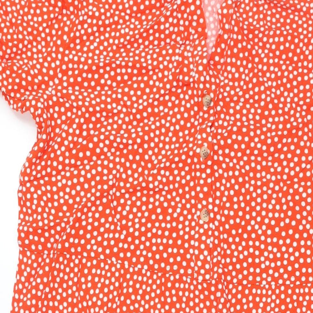 Marks and Spencer Womens Red Polka Dot Viscose Shift Size 16 V-Neck Button