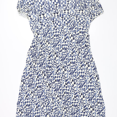 Marks and Spencer Womens Blue Geometric Viscose Maxi Size 22 Round Neck Zip