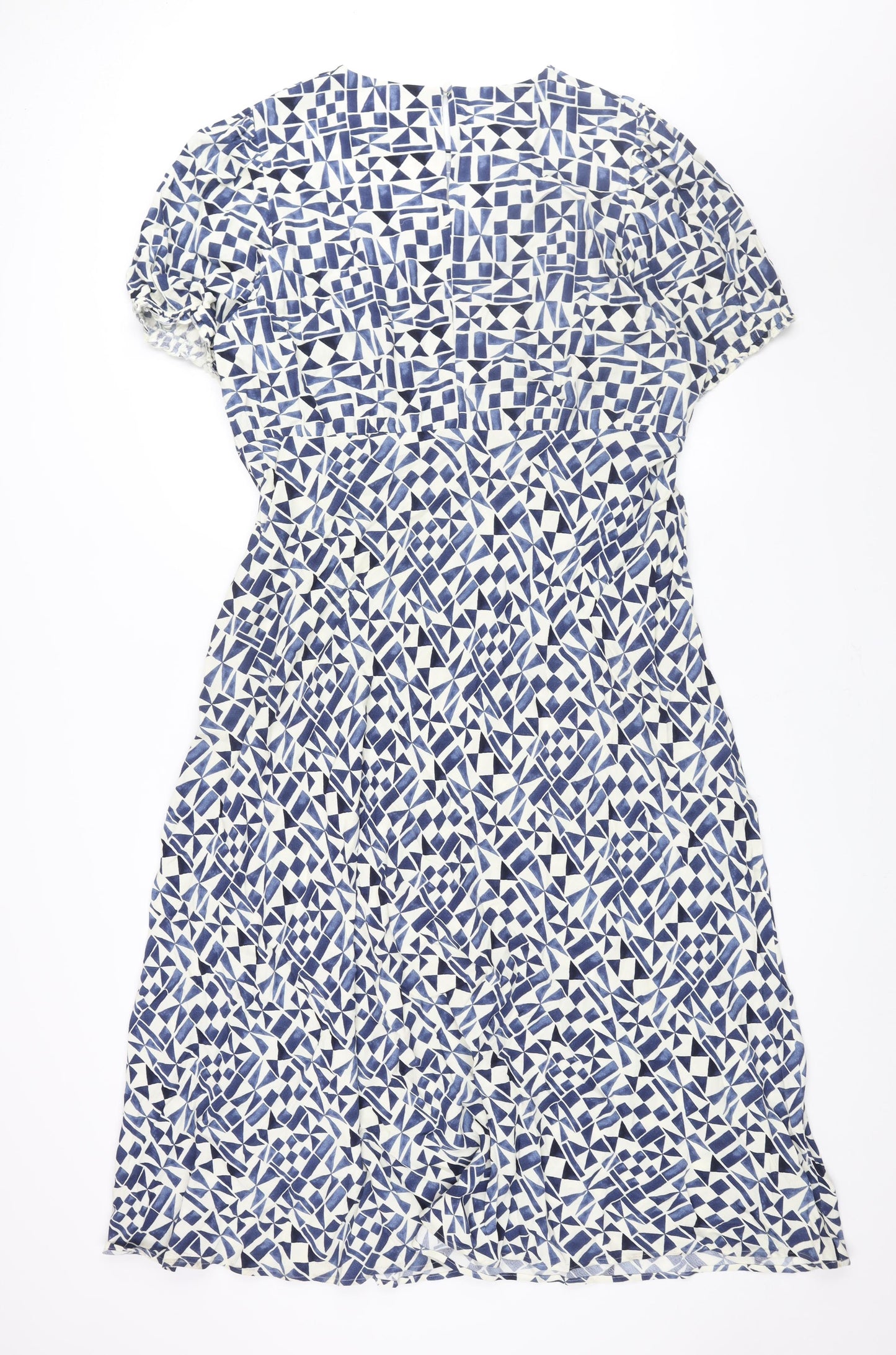 Marks and Spencer Womens Blue Geometric Viscose Maxi Size 22 Round Neck Zip