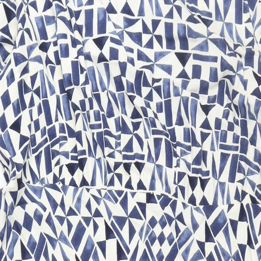 Marks and Spencer Womens Blue Geometric Viscose Maxi Size 22 Round Neck Zip