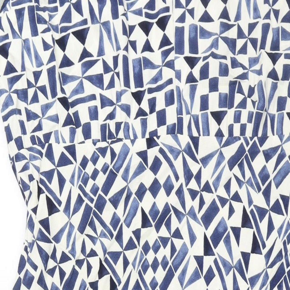 Marks and Spencer Womens Blue Geometric Viscose Maxi Size 22 Round Neck Zip