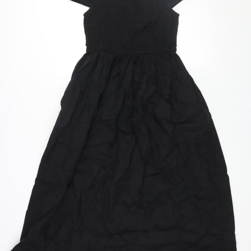 Nobody's Child Womens Black Cotton A-Line Size 10 Off the Shoulder Pullover - Rouched Bodice