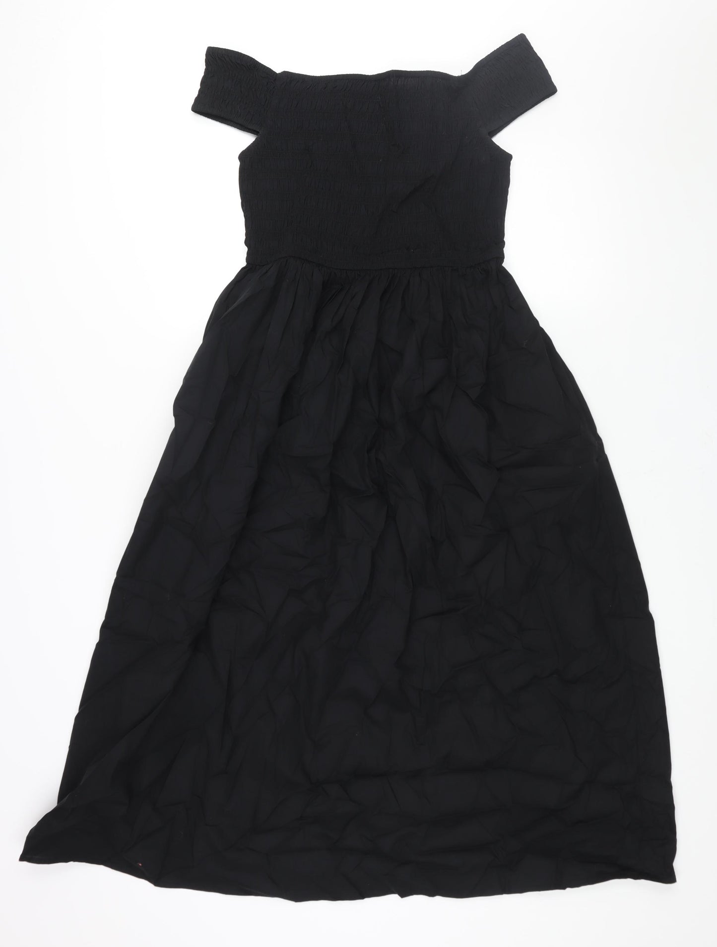 Nobody's Child Womens Black Cotton A-Line Size 10 Off the Shoulder Pullover - Rouched Bodice