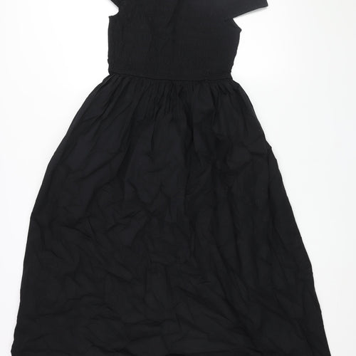Nobody's Child Womens Black Cotton A-Line Size 10 Off the Shoulder Pullover - Rouched Bodice