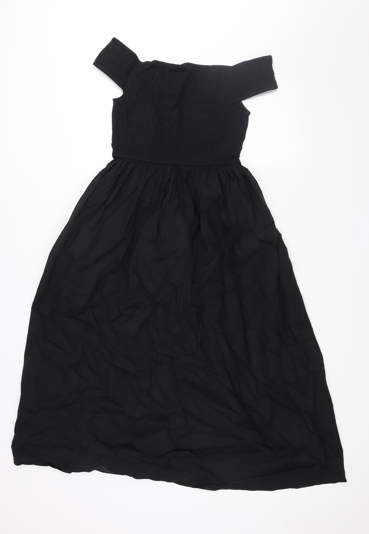 Nobody's Child Womens Black Cotton A-Line Size 10 Off the Shoulder Pullover - Rouched Bodice