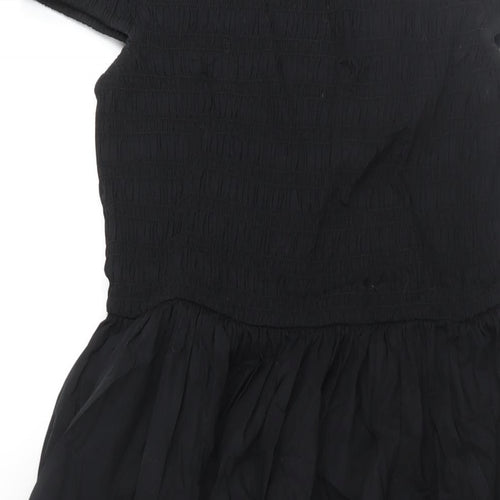 Nobody's Child Womens Black Cotton A-Line Size 10 Off the Shoulder Pullover - Rouched Bodice