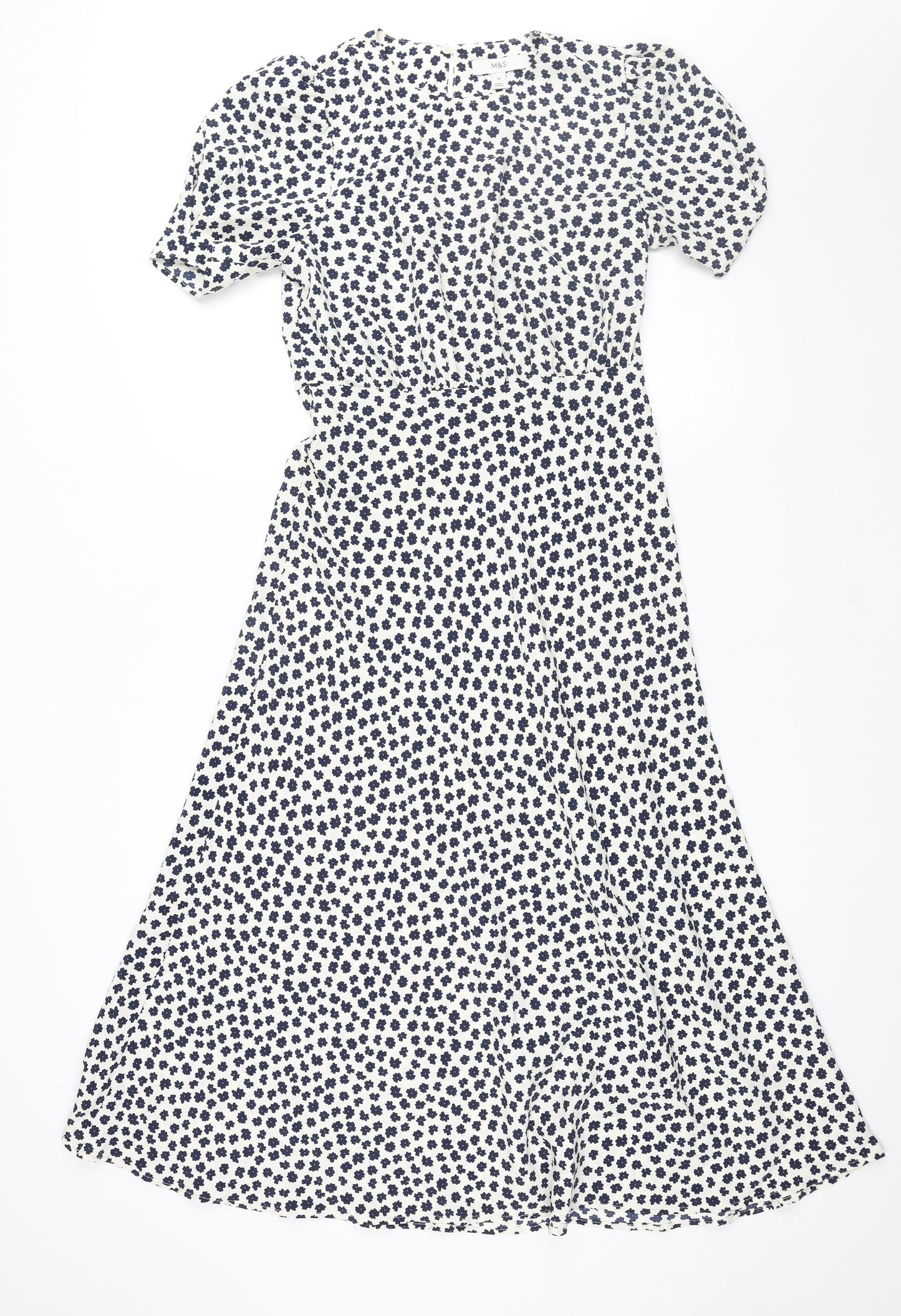Marks and Spencer Womens Ivory Geometric Polyester A-Line Size 10 Round Neck Button - Floral Print