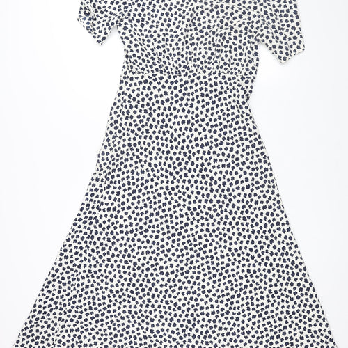 Marks and Spencer Womens Ivory Geometric Polyester A-Line Size 10 Round Neck Button - Floral Print