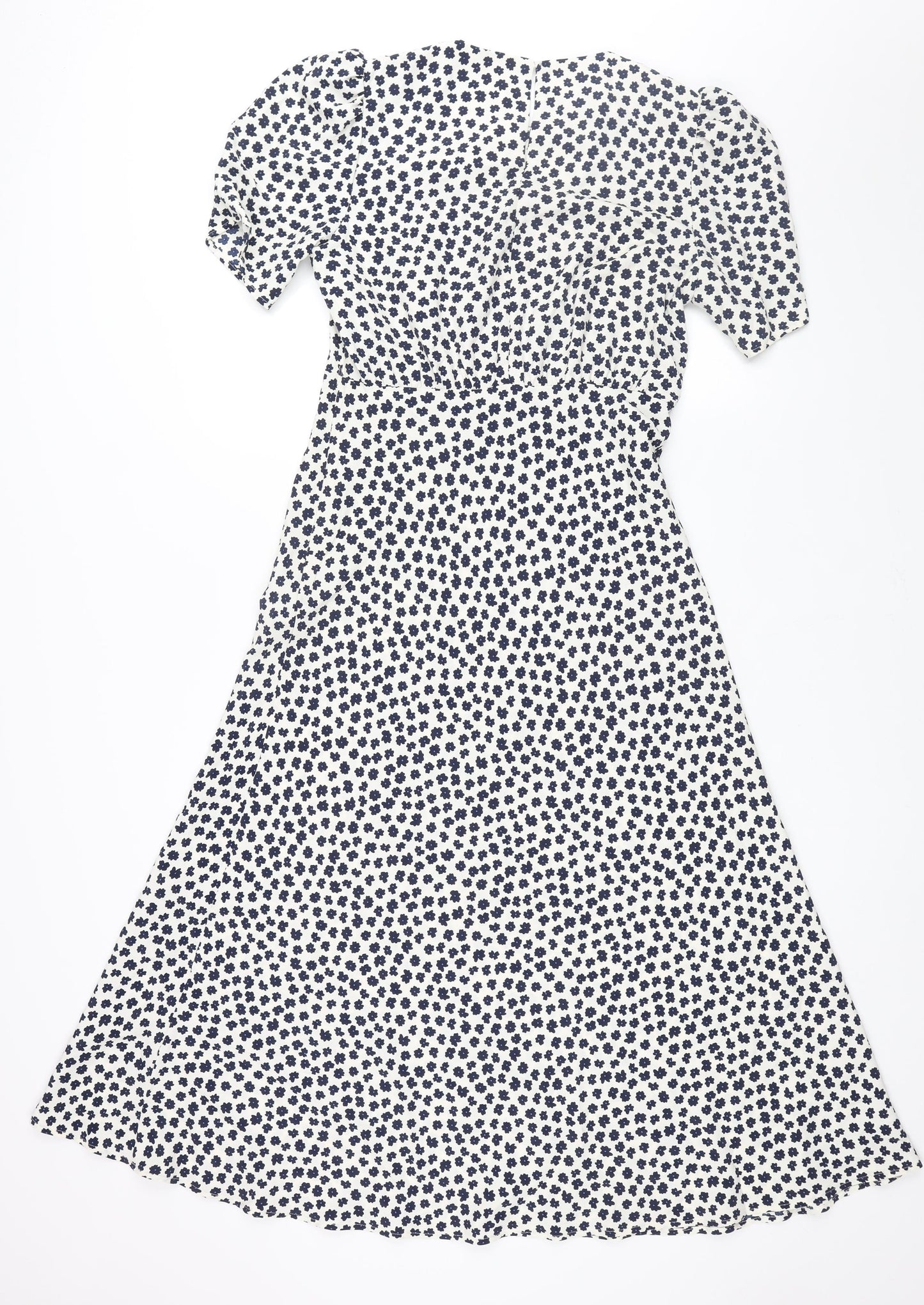 Marks and Spencer Womens Ivory Geometric Polyester A-Line Size 10 Round Neck Button - Floral Print