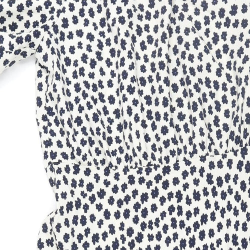 Marks and Spencer Womens Ivory Geometric Polyester A-Line Size 10 Round Neck Button - Floral Print