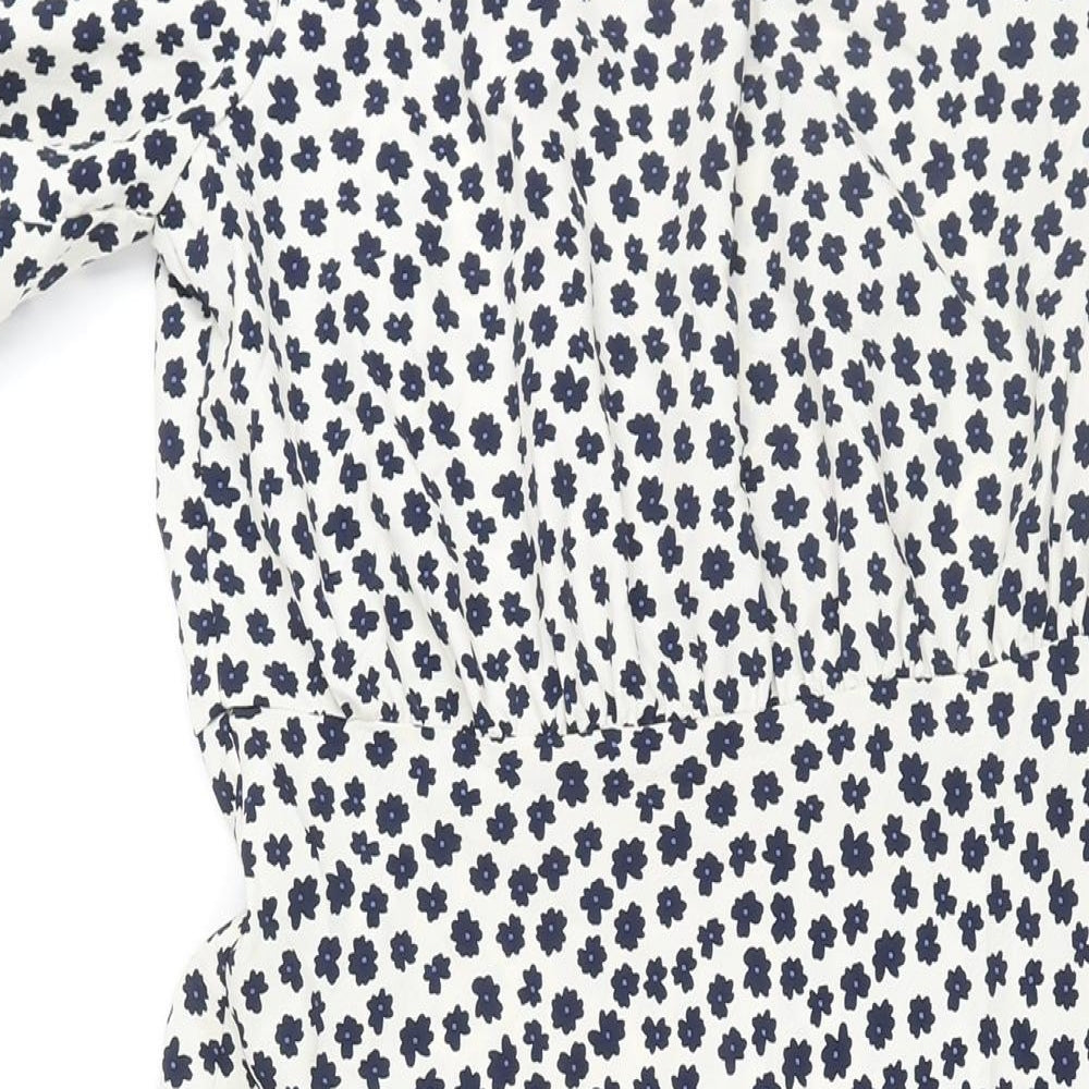 Marks and Spencer Womens Ivory Geometric Polyester A-Line Size 10 Round Neck Button - Floral Print