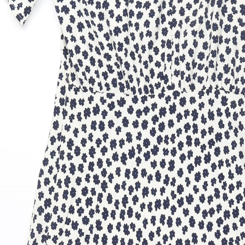 Marks and Spencer Womens Ivory Geometric Polyester A-Line Size 10 Round Neck Button - Floral Print