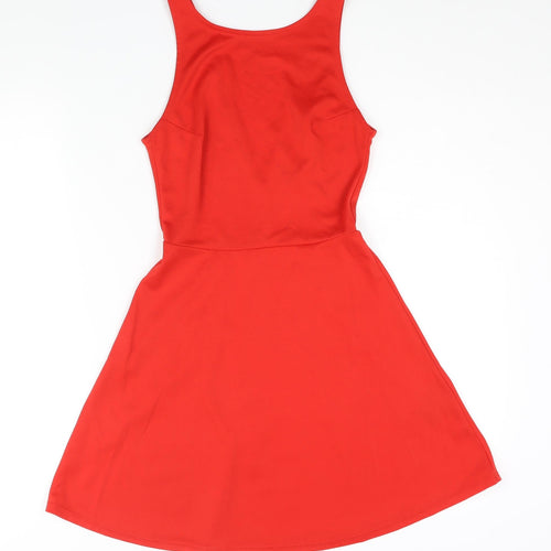 Divided by H&M Womens Red Polyester Skater Dress Size 6 Boat Neck Pullover