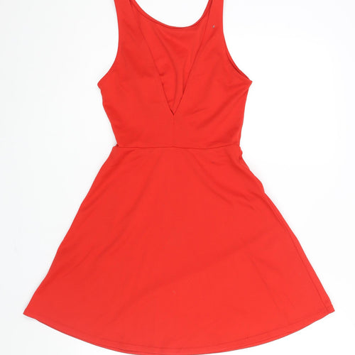 Divided by H&M Womens Red Polyester Skater Dress Size 6 Boat Neck Pullover
