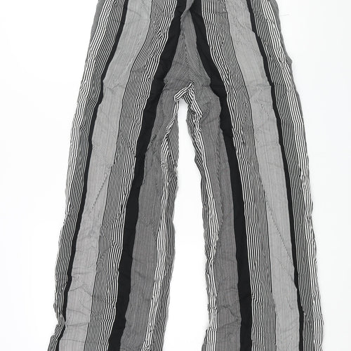 Marks and Spencer Womens Black Striped Polyester Trousers Size 6 L26 in Regular Drawstring