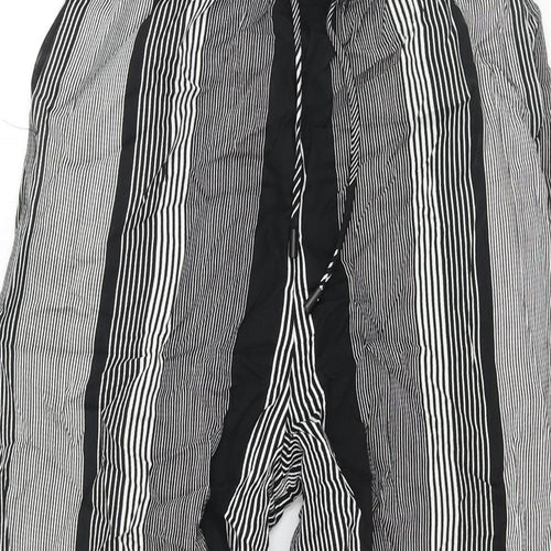 Marks and Spencer Womens Black Striped Polyester Trousers Size 6 L26 in Regular Drawstring
