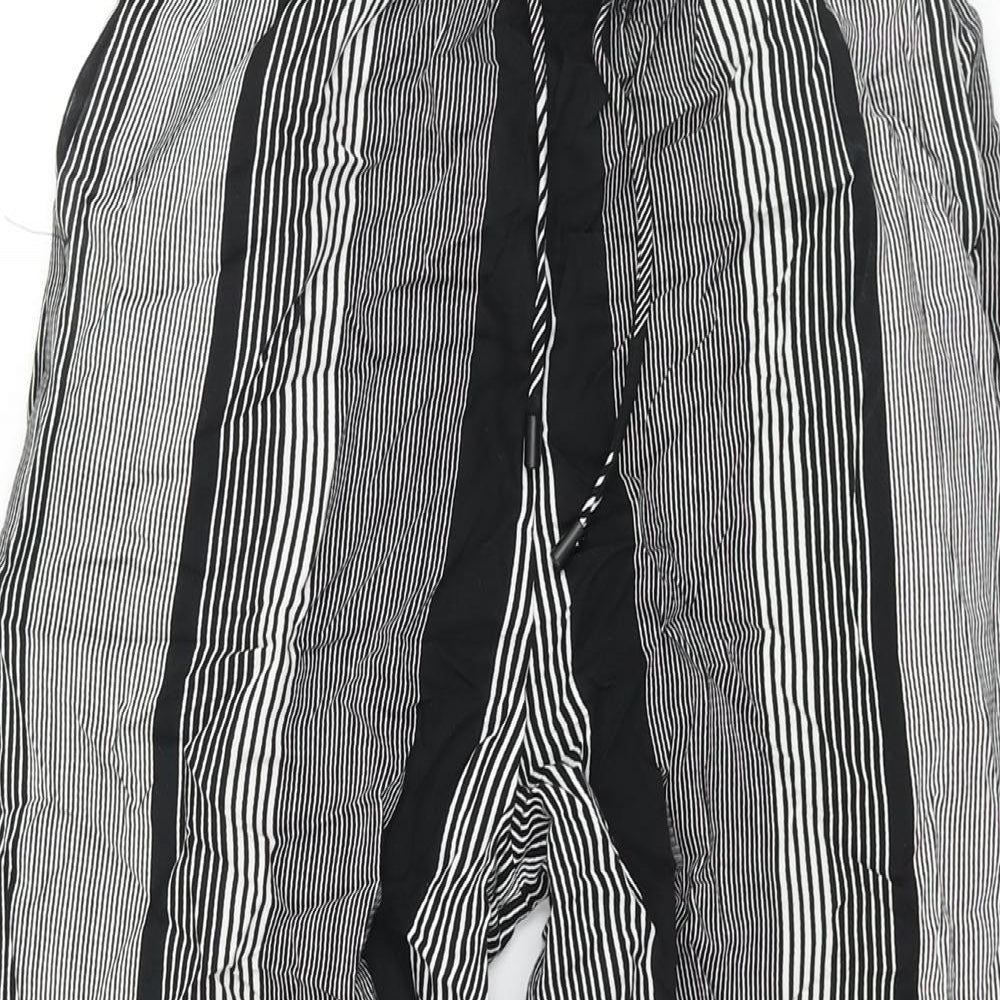 Marks and Spencer Womens Black Striped Polyester Trousers Size 6 L26 in Regular Drawstring