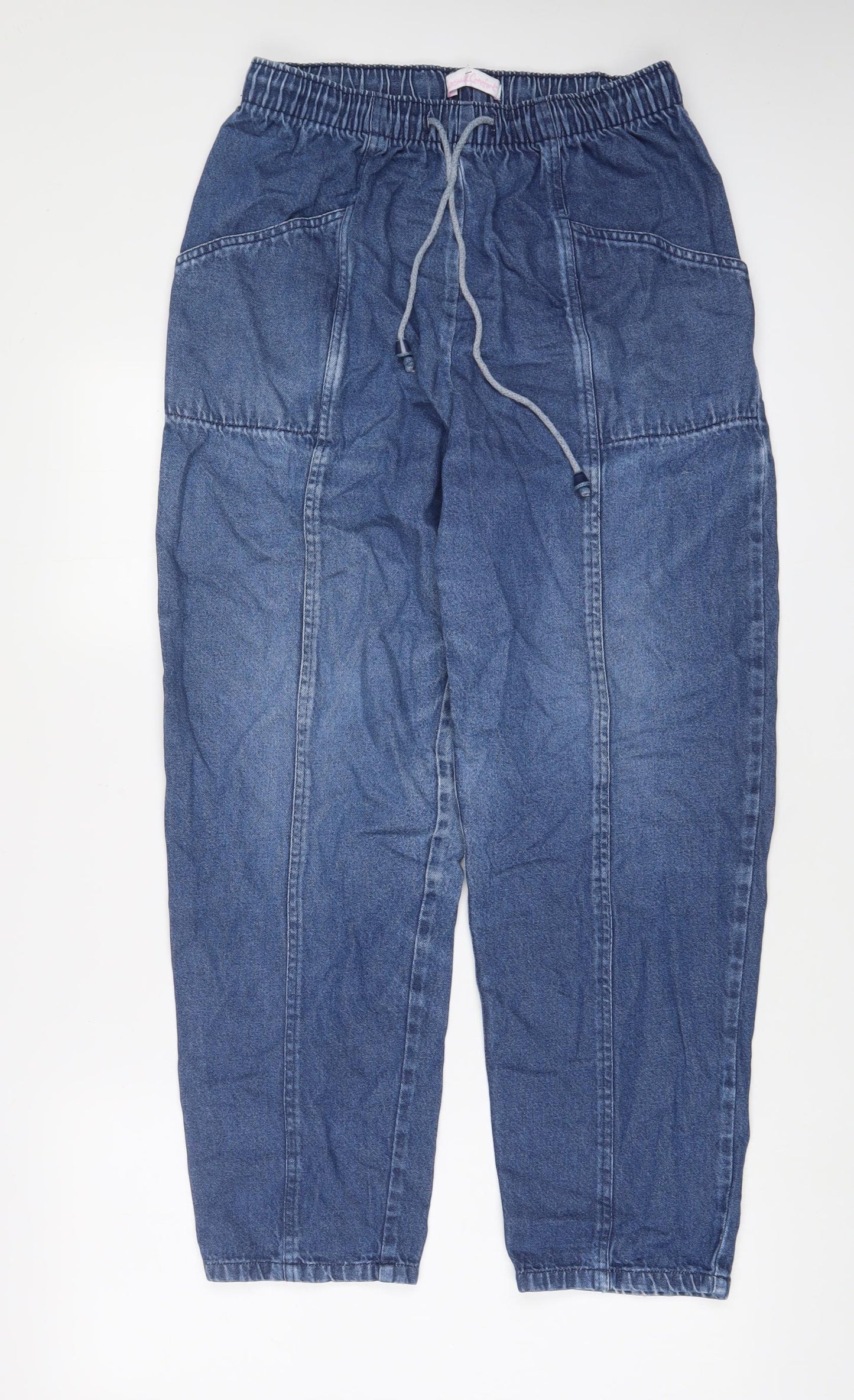 Casual Comfort Womens Blue Cotton Straight Jeans Size 14 L29 in Regular Drawstring