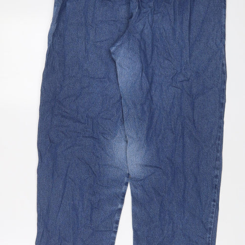 Casual Comfort Womens Blue Cotton Straight Jeans Size 14 L29 in Regular Drawstring
