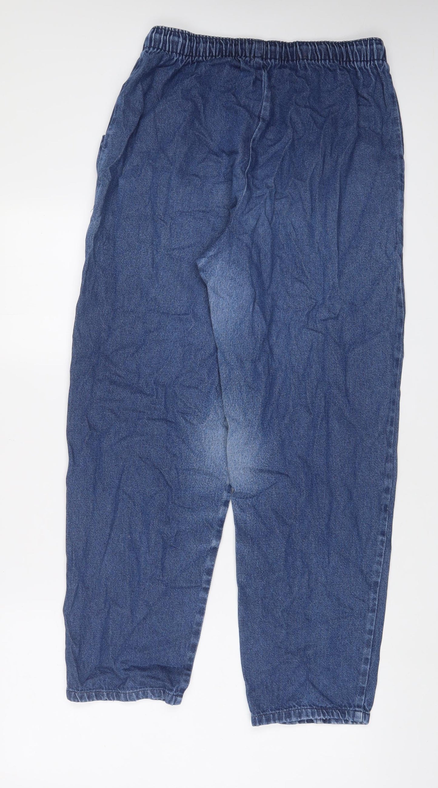 Casual Comfort Womens Blue Cotton Straight Jeans Size 14 L29 in Regular Drawstring