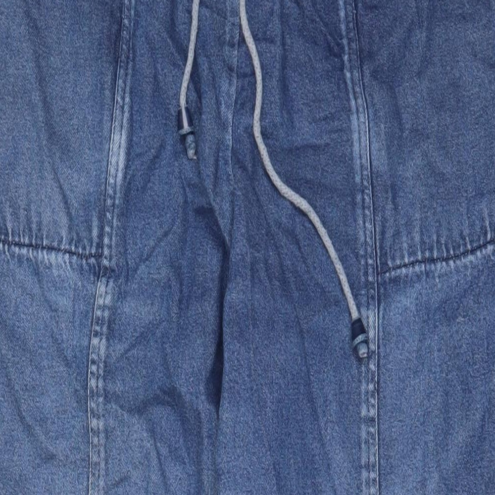 Casual Comfort Womens Blue Cotton Straight Jeans Size 14 L29 in Regular Drawstring