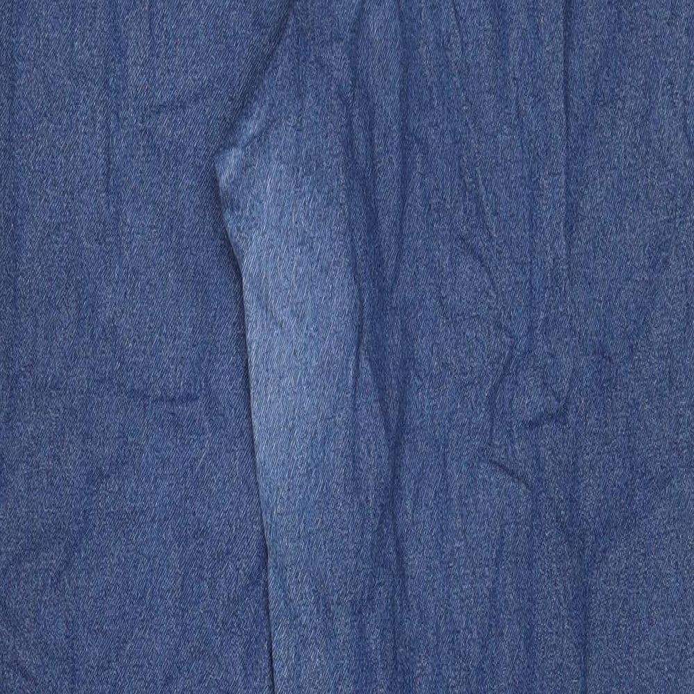 Casual Comfort Womens Blue Cotton Straight Jeans Size 14 L29 in Regular Drawstring