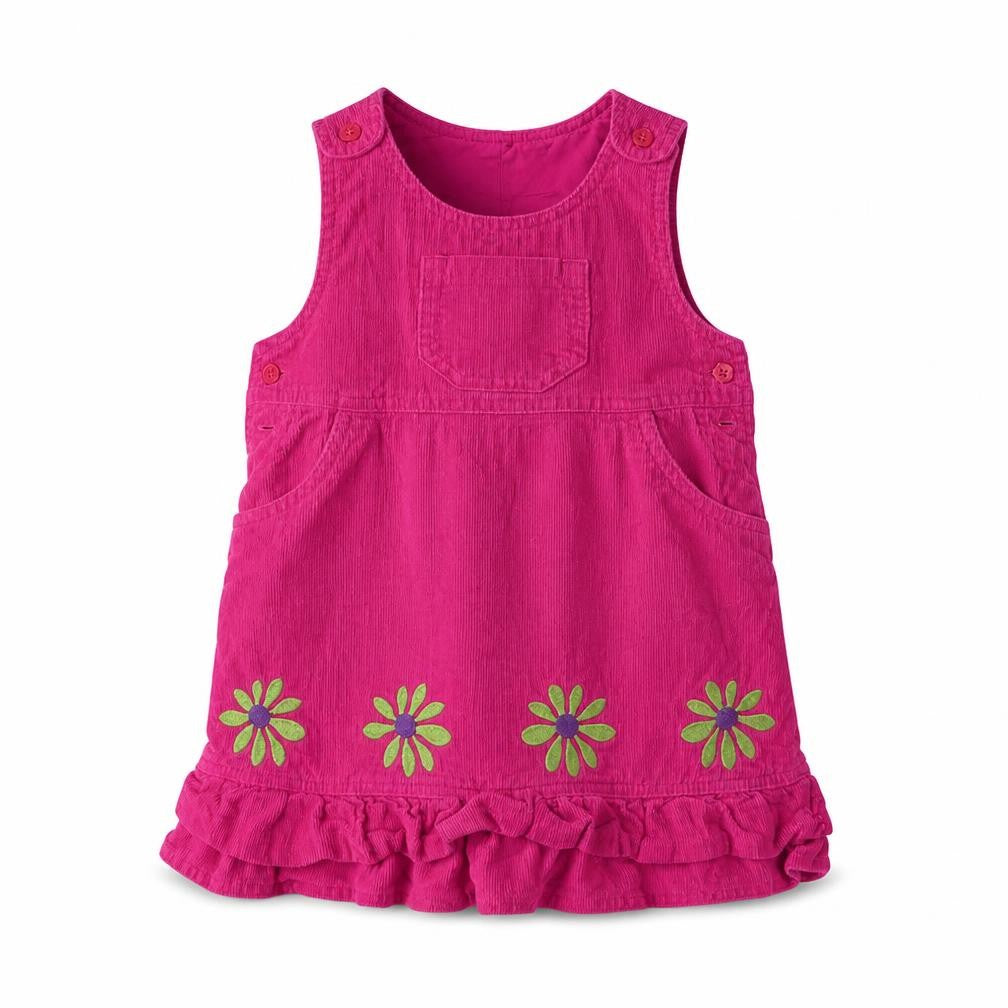 John Lewis Girls Pink Floral Cotton A-Line Size 18-24 Months Crew Neck Button - Embroidered