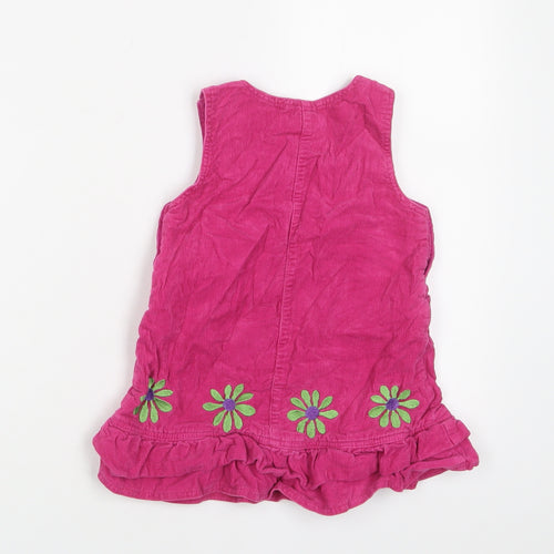 John Lewis Girls Pink Floral Cotton A-Line Size 18-24 Months Crew Neck Button - Embroidered