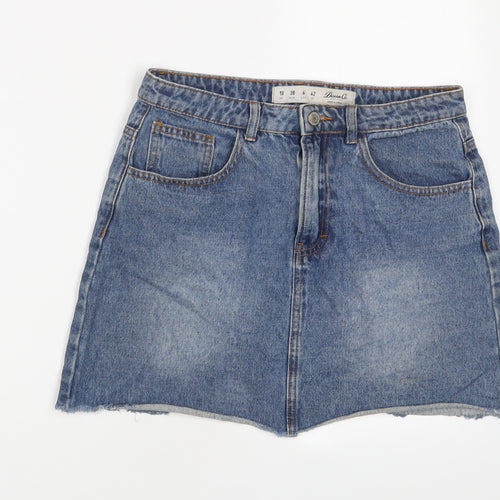 Denim & Co. Womens Blue Cotton A-Line Skirt Size 10 Zip