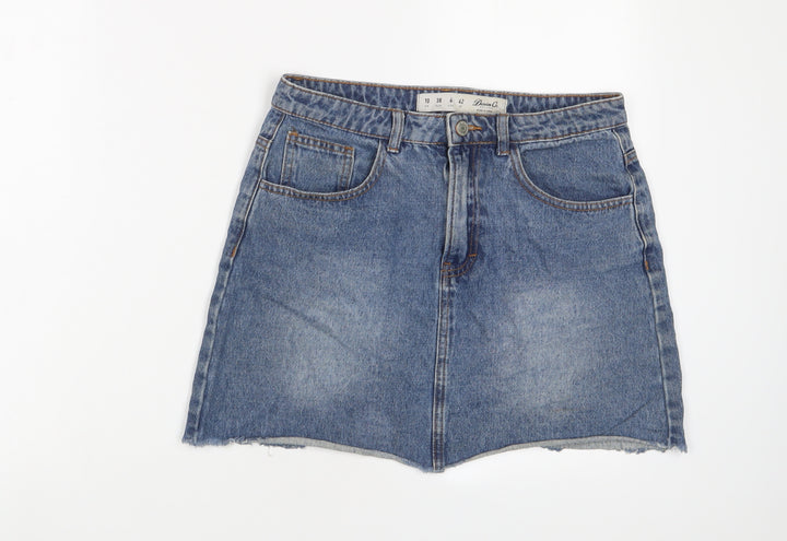 Denim & Co. Womens Blue Cotton A-Line Skirt Size 10 Zip