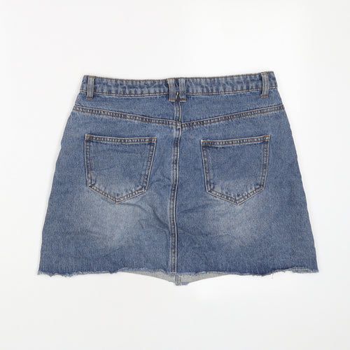 Denim & Co. Womens Blue Cotton A-Line Skirt Size 10 Zip