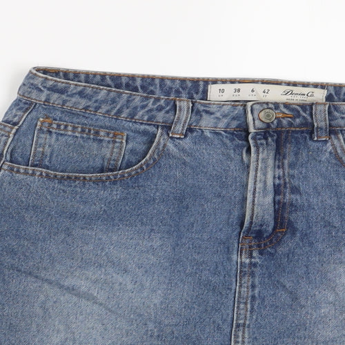 Denim & Co. Womens Blue Cotton A-Line Skirt Size 10 Zip