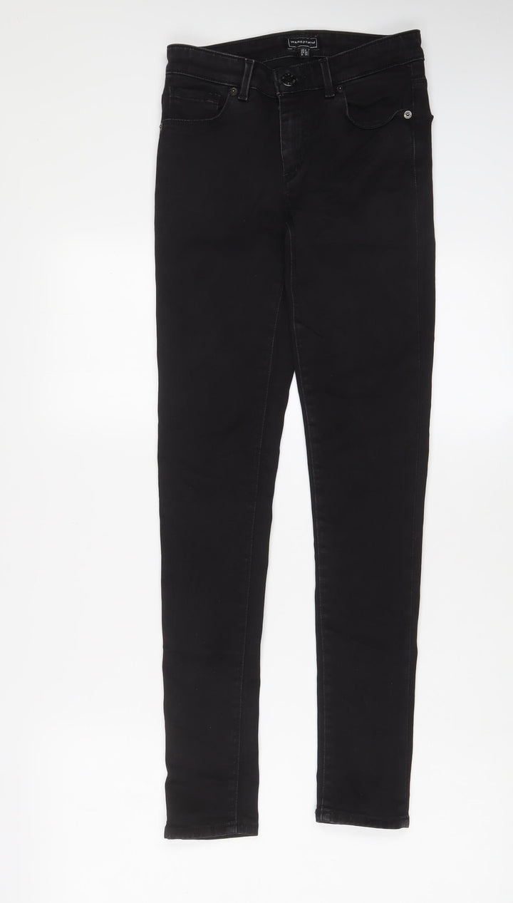 Warehouse Womens Black Cotton Skinny Jeans Size 8 L28 in Regular Zip