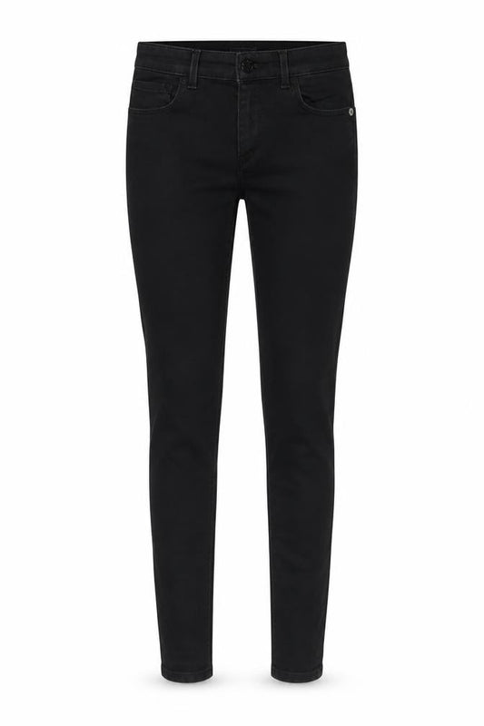 Front view of Warehouse women’s black cotton skinny jeans, size UK 8, 28-inch leg regular zip