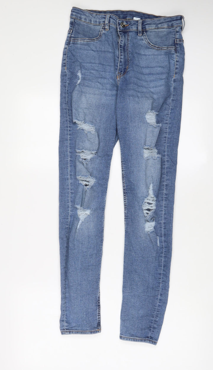 H&M Womens Blue Cotton Skinny Jeans Size 12 L29 in Regular Zip