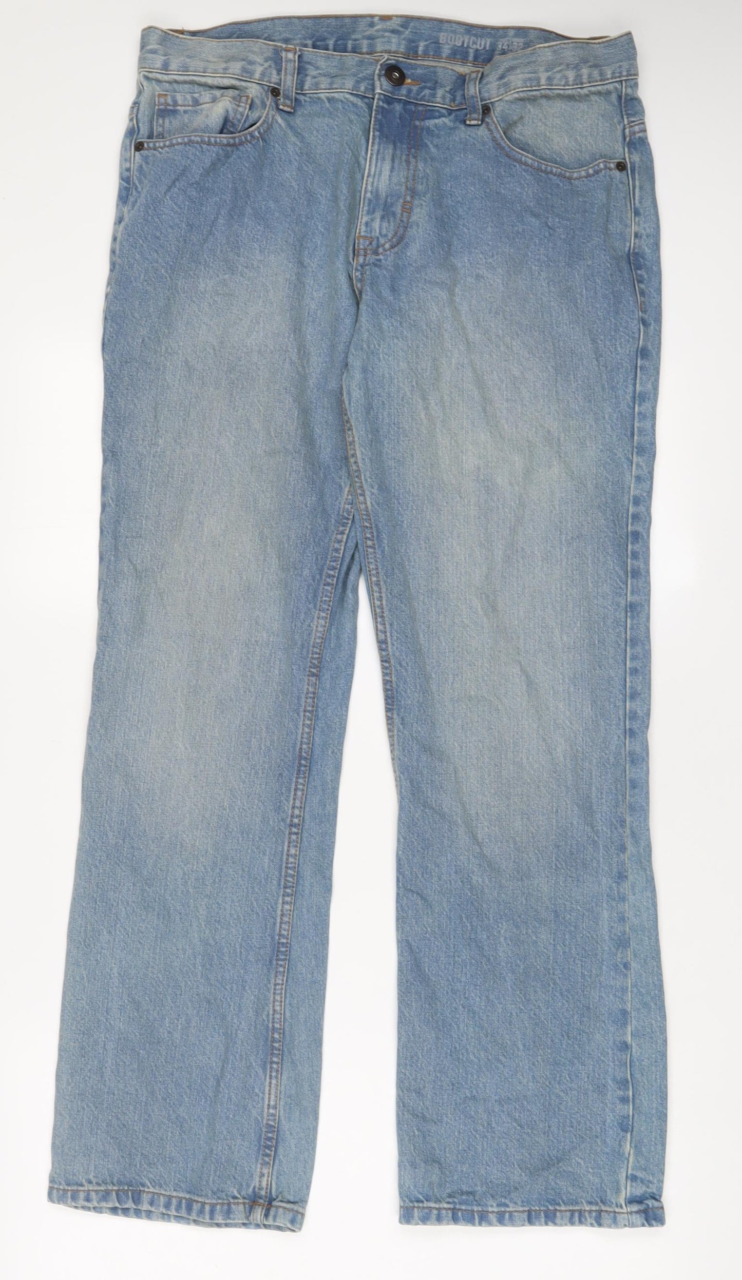 F&F Mens Blue Cotton Bootcut Jeans Size 34 in L32 in Regular Zip