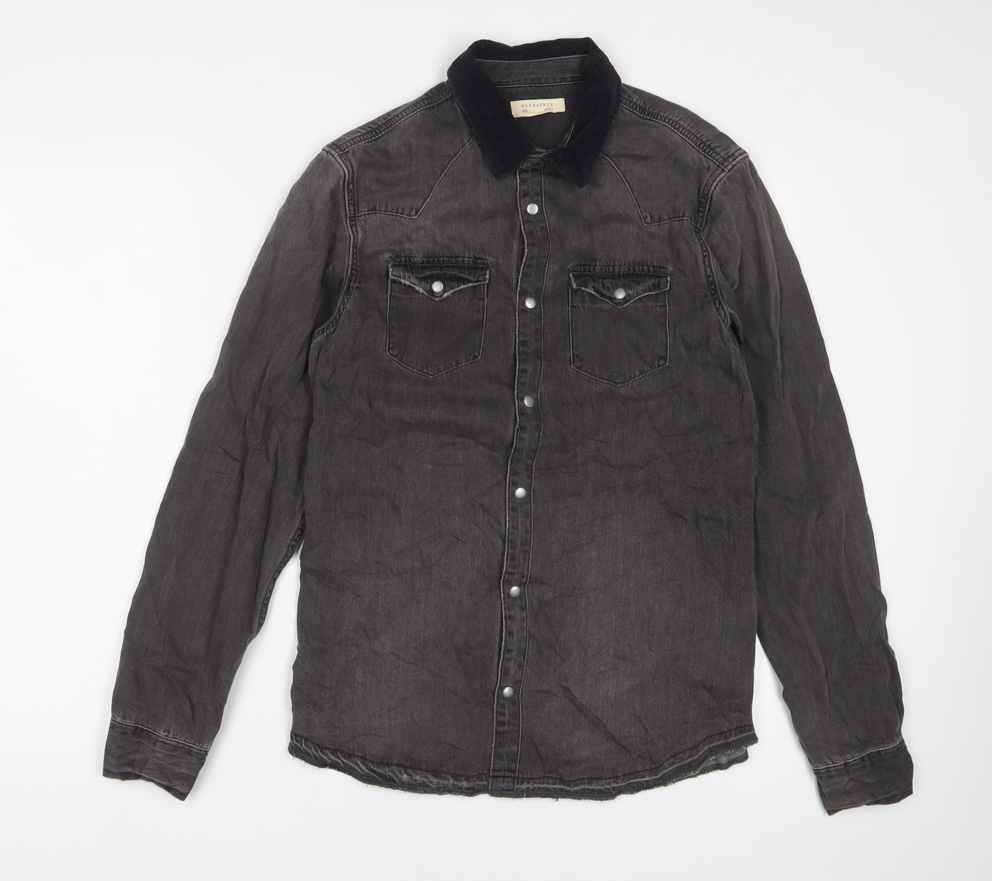 AllSaints Mens Gold Cotton Button-Up Size S Collared Snap