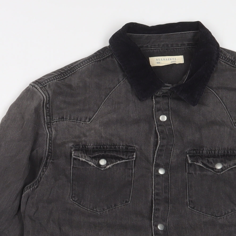 AllSaints Mens Gold Cotton Button-Up Size S Collared Snap