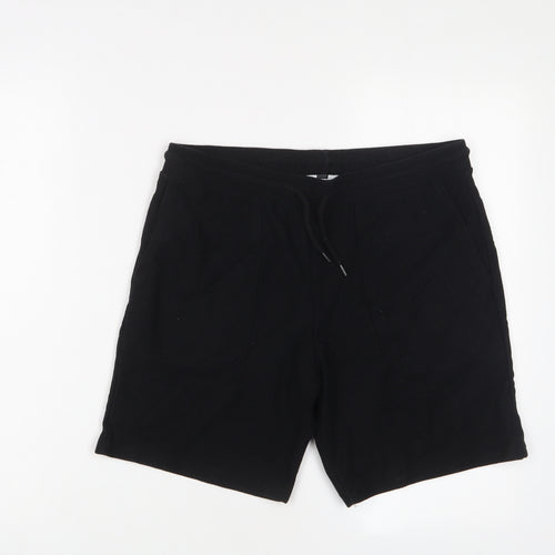 Topman Mens Black Cotton Sweat Shorts Size S L6 in Regular Drawstring
